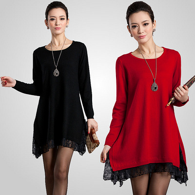 轩黛伊尚 秋冬新款 甜美蕾丝冬款连衣裙 韩版宽