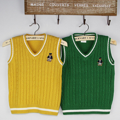 秋冬新款 韩版中小童男童学院风棉线毛衣背心