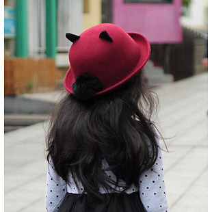 韩国进口 女童帽子秋冬儿童手工羊毛帽小圆帽