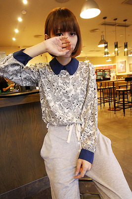 2012秋装新款女衬衣韩版时尚百搭休闲花纹长