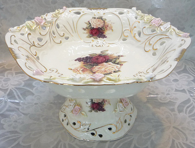 新品 出口俄罗斯 欧式高档宫延象牙瓷水果盘陶