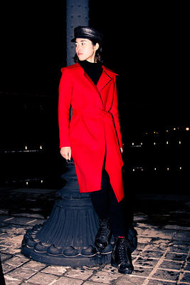 1989原创设计 秋冬新款女欧美超长款大红色羊