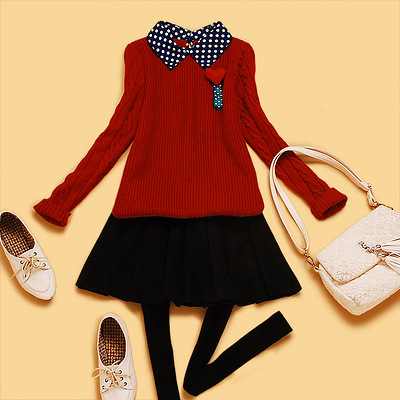 美丽说R4-2秋冬装新款女装彼得潘小波点翻领