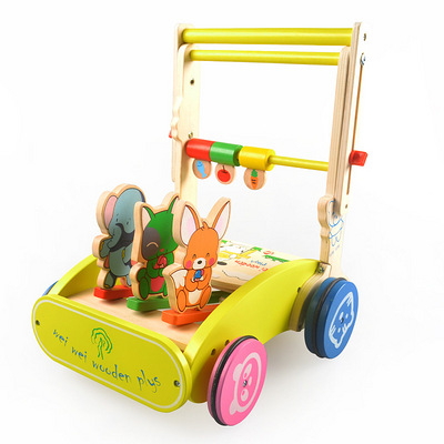 乐木儿童益智木制卡通可升降调节高低学步车防