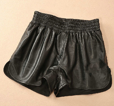 <em>真皮短裤</em> 绵羊皮 圆角裤边开叉 欧美款秋冬新品