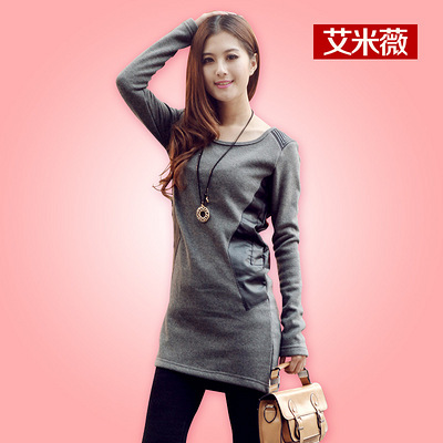 款 韩版时尚女装圆领加绒加厚中长款 打底衫 包