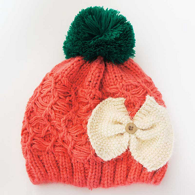 2012秋冬新款女童帽 大球蝴蝶结线帽 可爱时尚