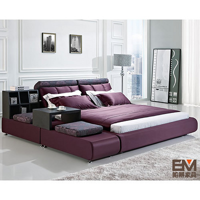 品牌直销柏幕正品1.8米榻榻米布艺床紫色大床