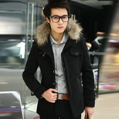 奥派阿西 冬装新款 韩版修身毛呢大衣男外套潮