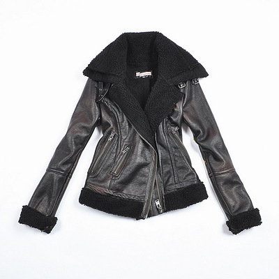 2012秋冬新款女 bershka官网同步机车版翻领修