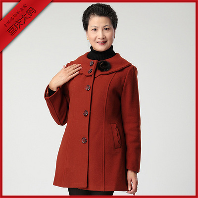 喜庆大码 2013冬季新款羊毛呢外套 中老年女装