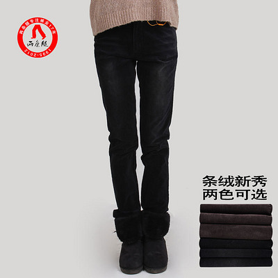 两条腿冬季新品女裤子女士休闲百搭条绒裤女小