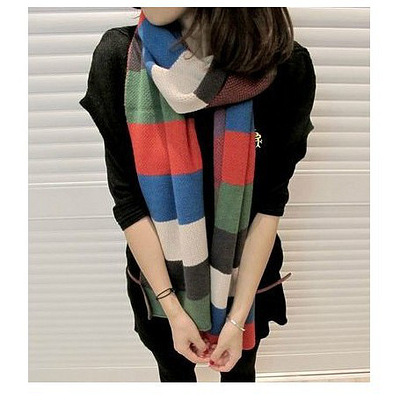限时折扣!秋冬款彩色条纹拼接毛线围巾围脖针