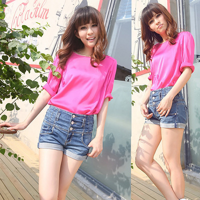 秋冬新款韩版潮高腰排扣牛仔裤<em>女式短裤</em>子显瘦