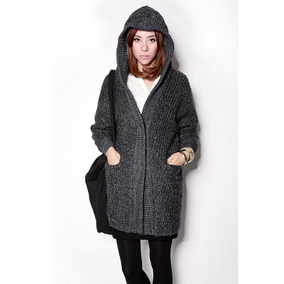 米可帛恩2012冬装新款女士羊毛呢大衣黑灰色