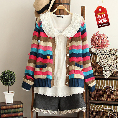 1726新款春季女装2013日系甜美可爱彩色条纹