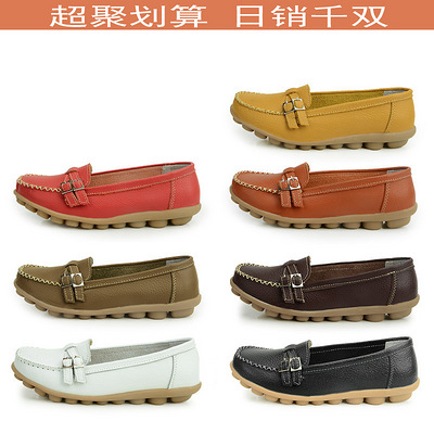 新款春女鞋妈妈鞋护士鞋真皮平跟防滑老人鞋平