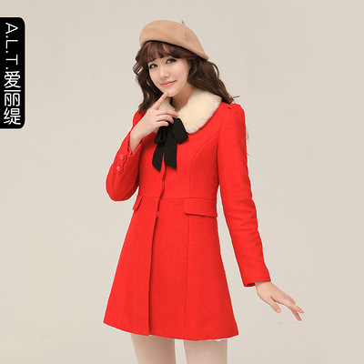 爱丽缇 2013春装新款款韩版修身羊毛呢子大衣