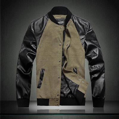 2013春装新款男士夹克加大码男装修身衣服立领茄克拼皮春款薄外套 - 服饰 - 杭州19楼