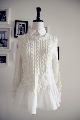 FOX狂想 欧美13早春新款 针织蚕丝拼接绣花娃