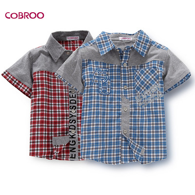 酷尾巴精品童装 男童格仔衬衫 夏季短袖T恤 休