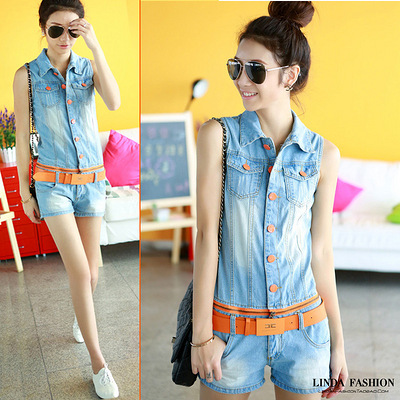 2013<em>新款</em>牛仔<em>连体</em>裤无袖牛仔<em>连体短裤</em>女女式