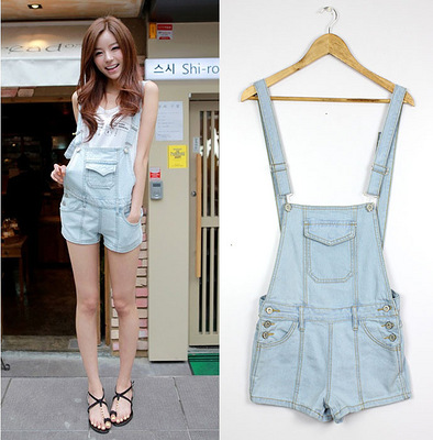 <em>韩</em>单简单扣子牛仔背带裤<em>短裤韩版连体</em>裤背带短