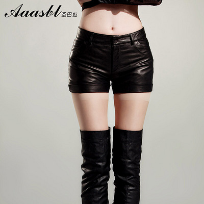包邮 圣巴拉2013春夏新款<em>真皮短裤女绵羊皮</em> 海