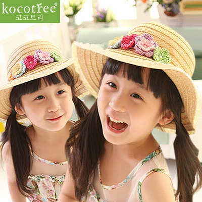 韩国正品kocotree+新款儿童花朵草帽宝宝蕾丝
