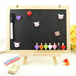 韩文具 原木支架 小黑板 桌面立式 黑板 白板两