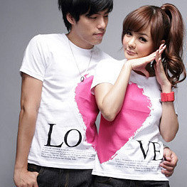 韩版潮流百搭爱心短袖T恤情侣装夏季男女生q