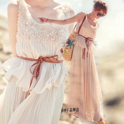 夏天连衣裙 韩版立体假两件套玫瑰花 连衣裙雪