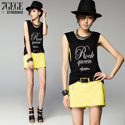 七格格 2013夏季新款 字母印花大袖口无袖小背