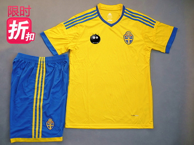 13-14瑞典主场足球衣黄色刺绣短袖足球训练服