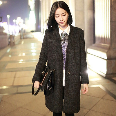 2013冬季新款 韩版中长款圈圈毛衣外套女 修身