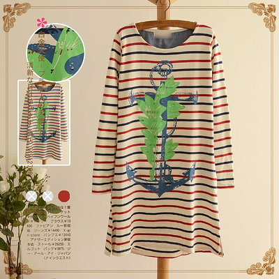 2013日系森女系列英伦风格海锚图案横条纹长