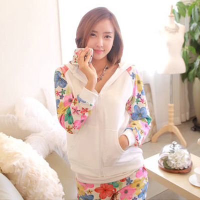 新品韩版时尚甜美碎花卫衣<em>短裤休闲套装天猫</em>新