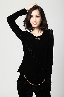 2013秋新款韩版圆领长袖金丝绒女装两件套套装