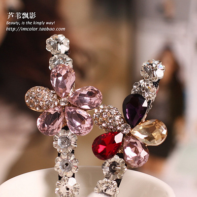 美!镶钻花朵水晶边夹 一字夹发卡 夹子头饰 刘