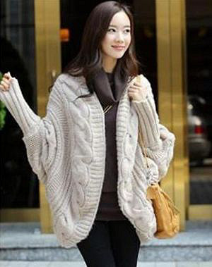 新款韩版蝙蝠衫韩国女式毛衣长款开衫外套披肩