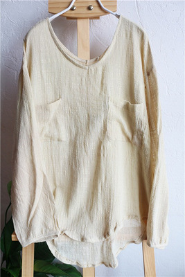 棉麻女装外贸原创设计套头亚麻长袖衬衫日单森