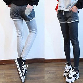 韩国订单口袋卷边三分短裤+打底裤假两件加绒