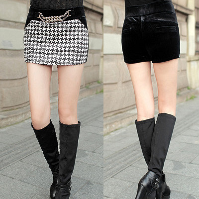 <em>冬季打底短裤</em>韩版淑女百搭秋冬款显瘦千格鸟短