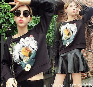 韩国原单欧美风抽象动物马鸟叶子印花个性图案