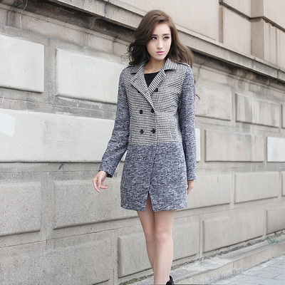 2013冬季新款女式高档羊绒呢大衣 女士千鸟格