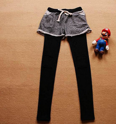 韩版秋冬新款百褶裙裤松紧修身显瘦假两件长款