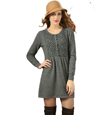 貂绒连衣裙女新款韩版中长款外套圆领羊绒纽扣