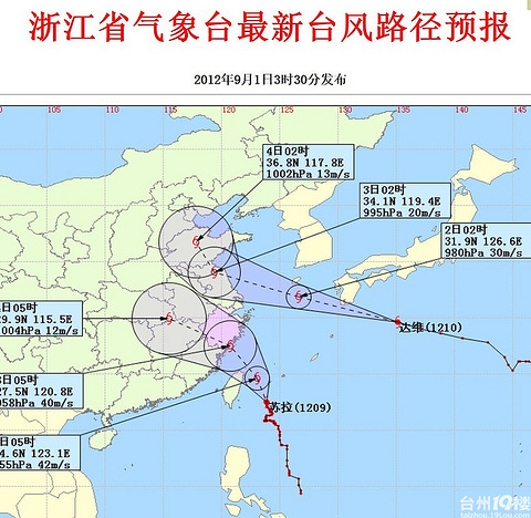 浙江气象台预测台风直至9月1日还在台湾。