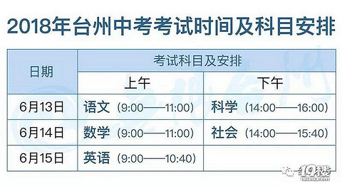 2018台州中考时间安排(已公布)台州中考时间是