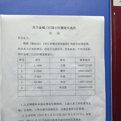 金域三江，楼道长名单（官方版）